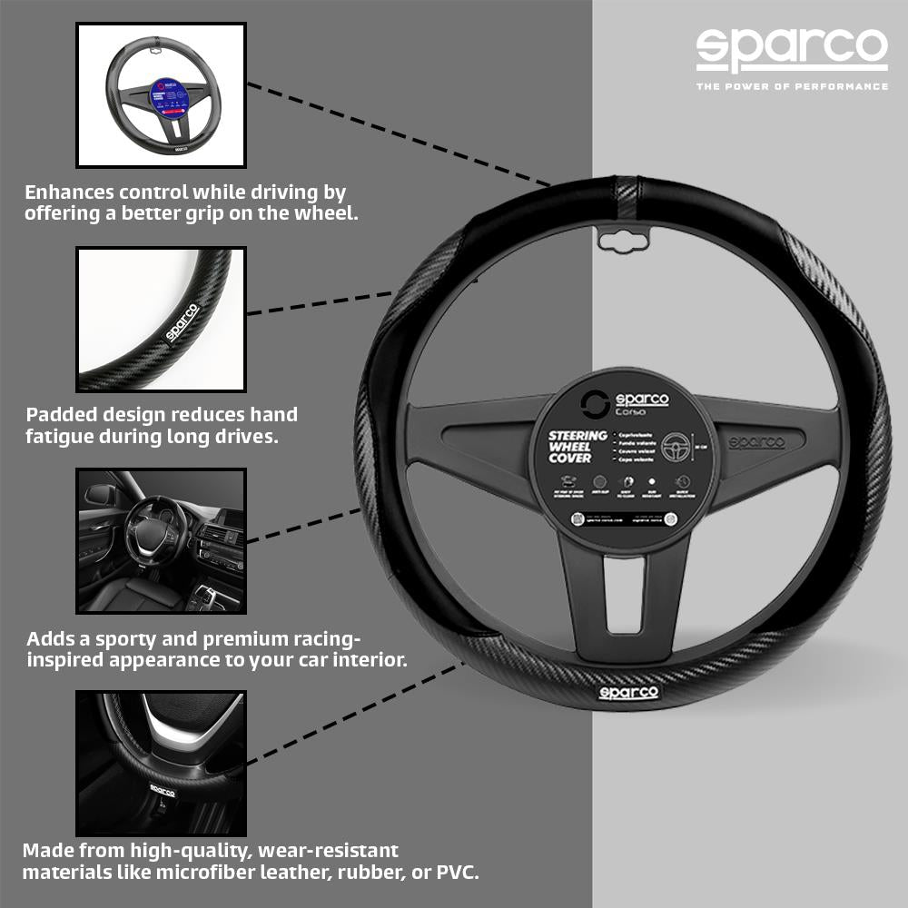 Sparco 15" Black Steering Wheel Cover Universal For Anti-slip 38cm