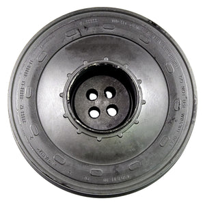 Front view of engine crankshaft belt pulley showing heavy duty rubber vibration damper for BMW