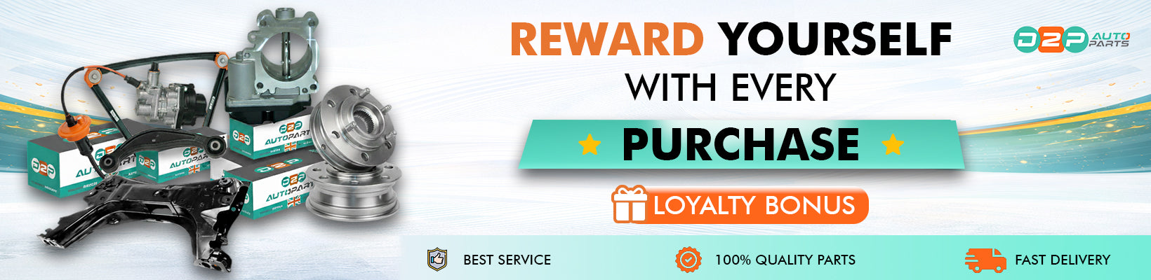 D2P Autoparts loyalty bonus banner rewarding customers with every purchase