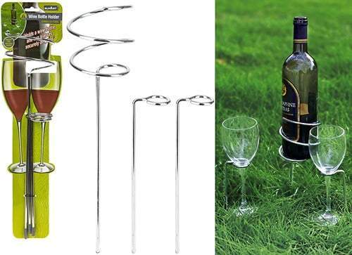 Summit Wine Bottle And Two Wine Glass Holders - Stainless Steel - D2P Autoparts
