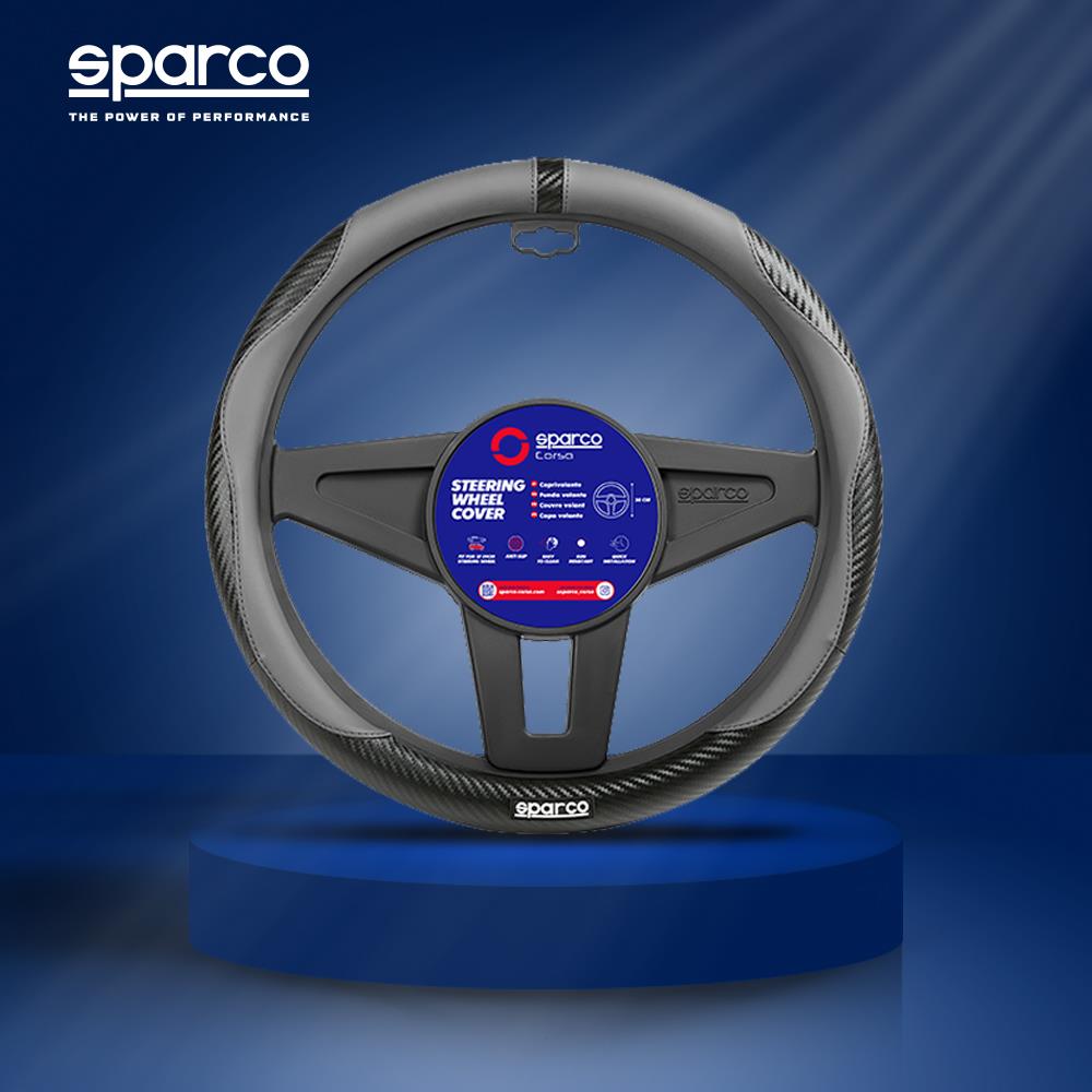 Sparco Steering Wheel Cover, Rubber Ring For Most Cars, 15-inch Black/grey