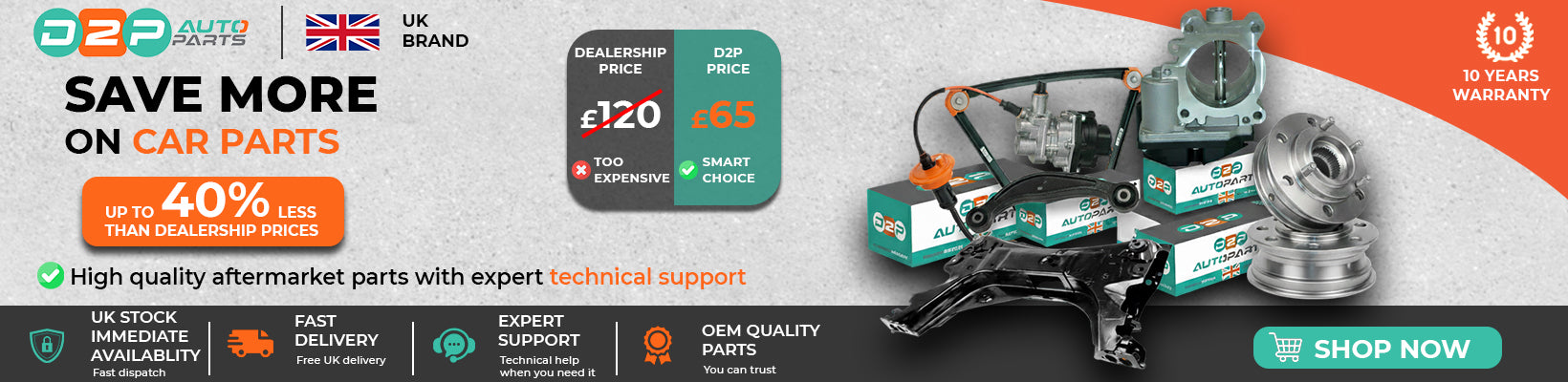 Save more on car parts – D2P Autoparts UK aftermarket car parts with up to 40% savings compared with dealership prices