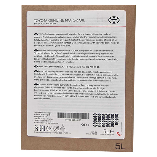 5L Toyota 5W30 Motor Oil for Fuel Efficiency