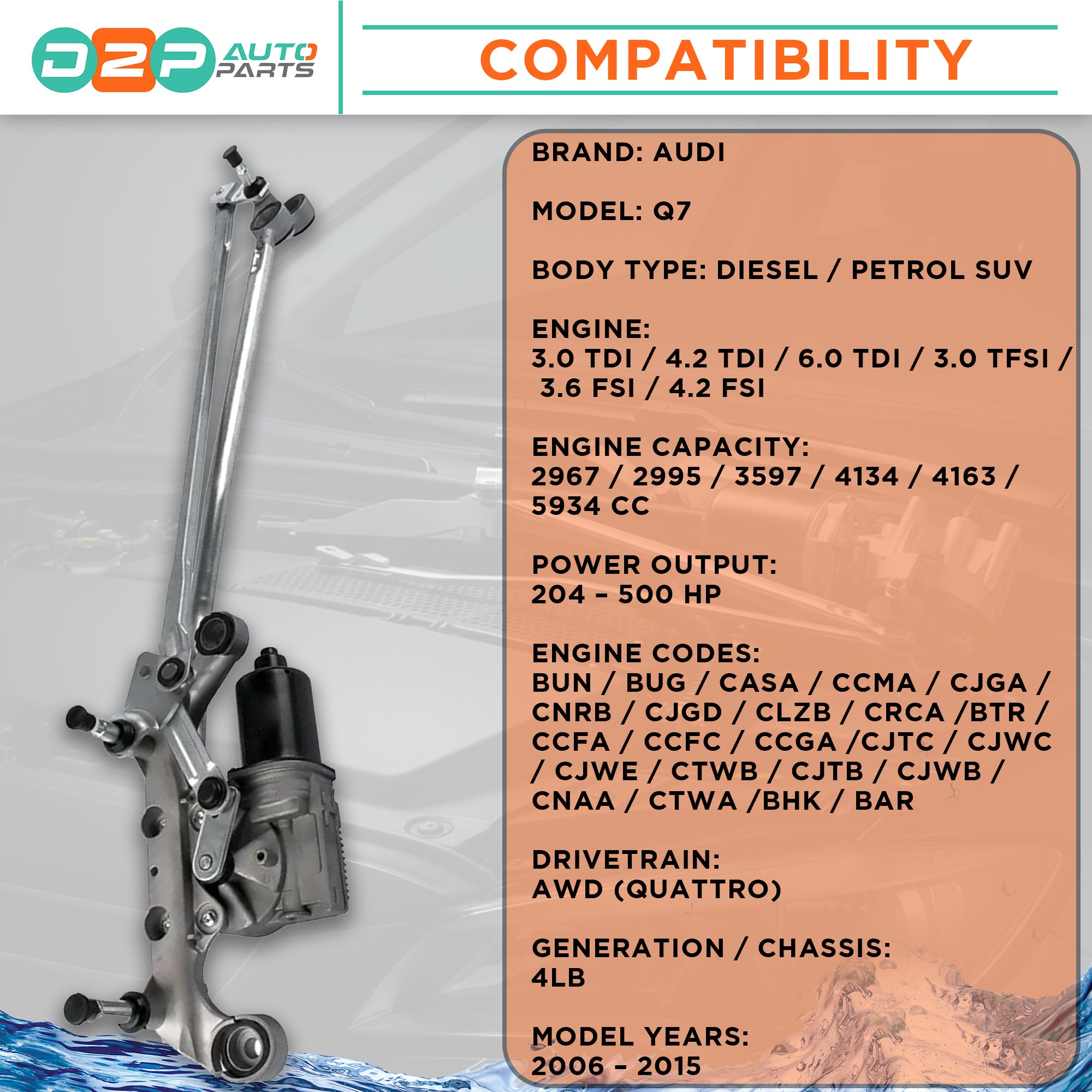 compatibility of 4L2955023D Audi Q7 wiper motor linkage replacement part