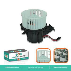 Front view of Audi cabin heater blower motor fan assembly