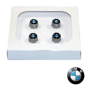 Pack of 4 aluminium wheel valve caps for BMW tyre maintenance
