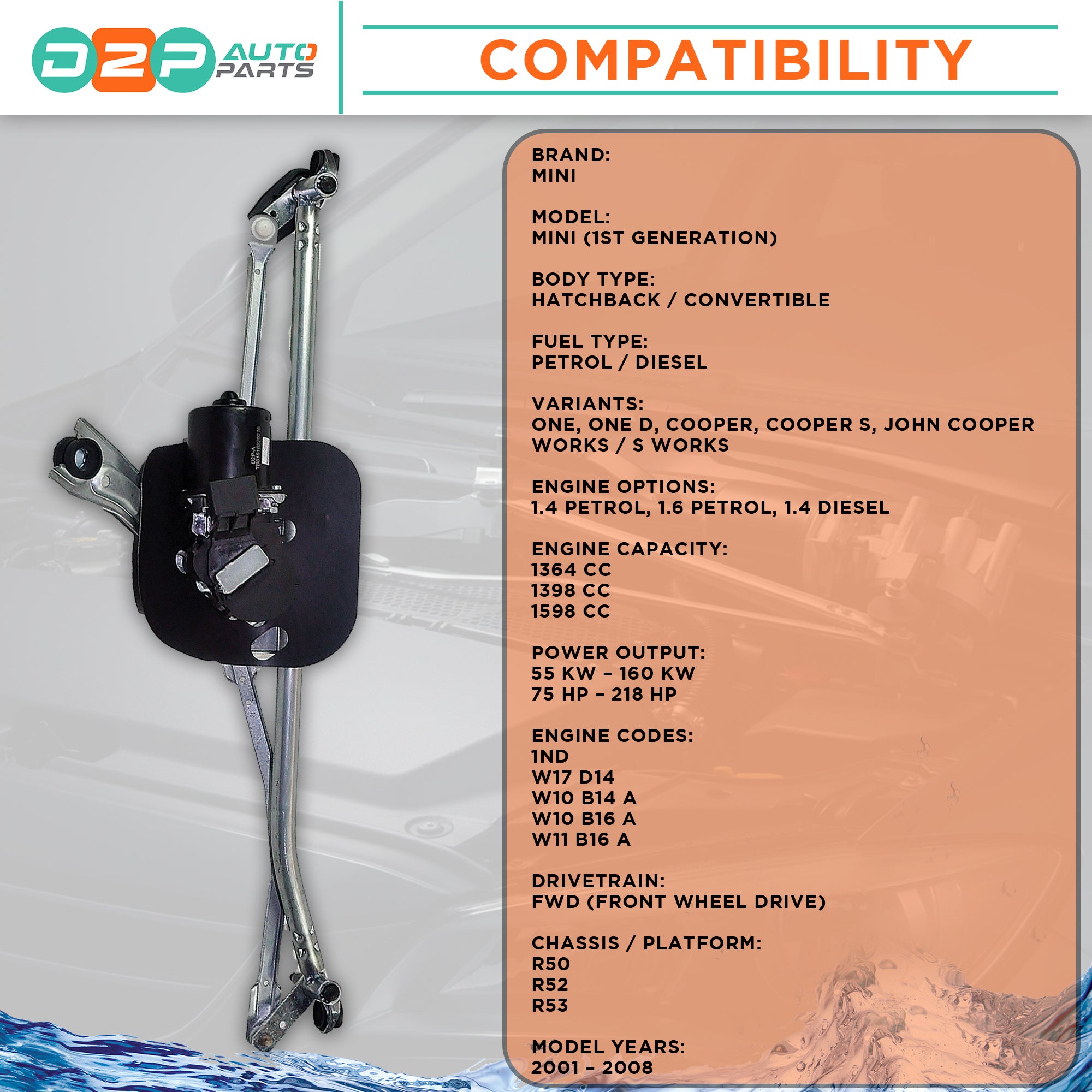 BMW Mini R50 R53 R52 wiper linkage assembly product Compatibility