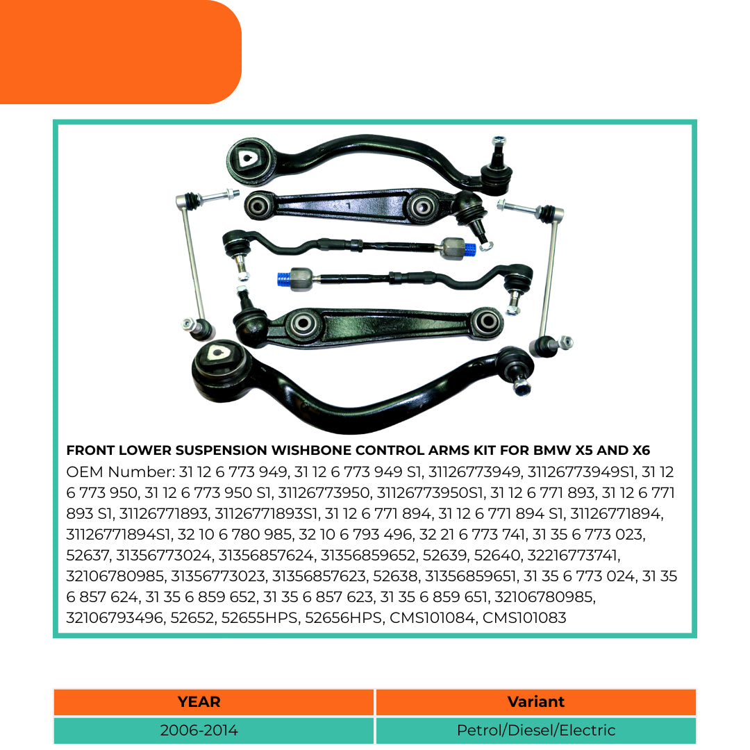 Close-up of ball joint and bushing on front lower wishbone arm for BMW SUV