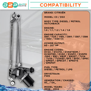 DS3 front wiper motor linkage assembly RHD spare part