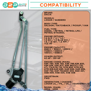  Compatibility of Front Windscreen Wiper Motor & Linkage for Dacia Logan & Sandero (2013–2022) – OEM Replacement 288006475R 