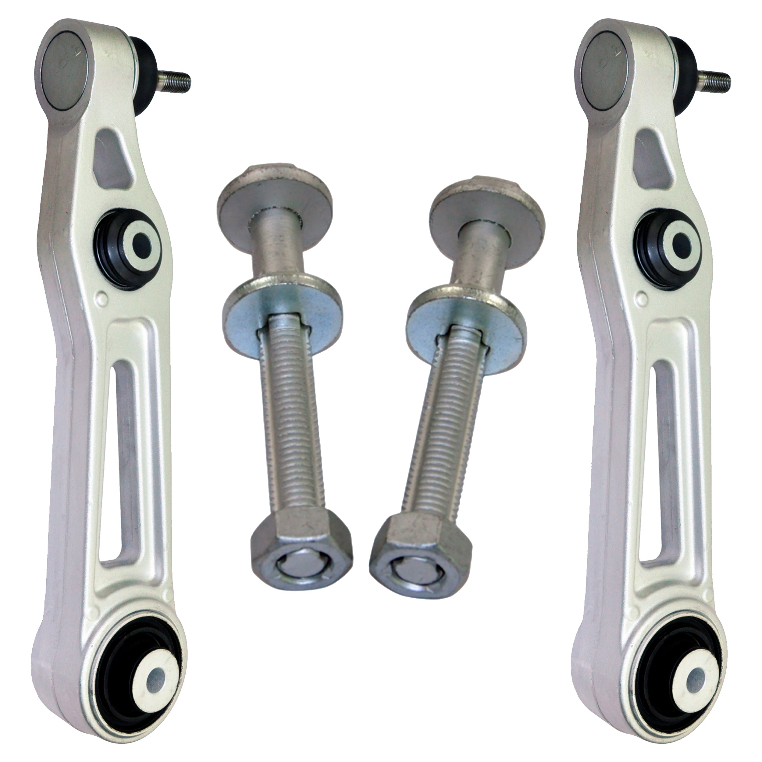 Tesla Model X front lower control arm set installed on vehicle