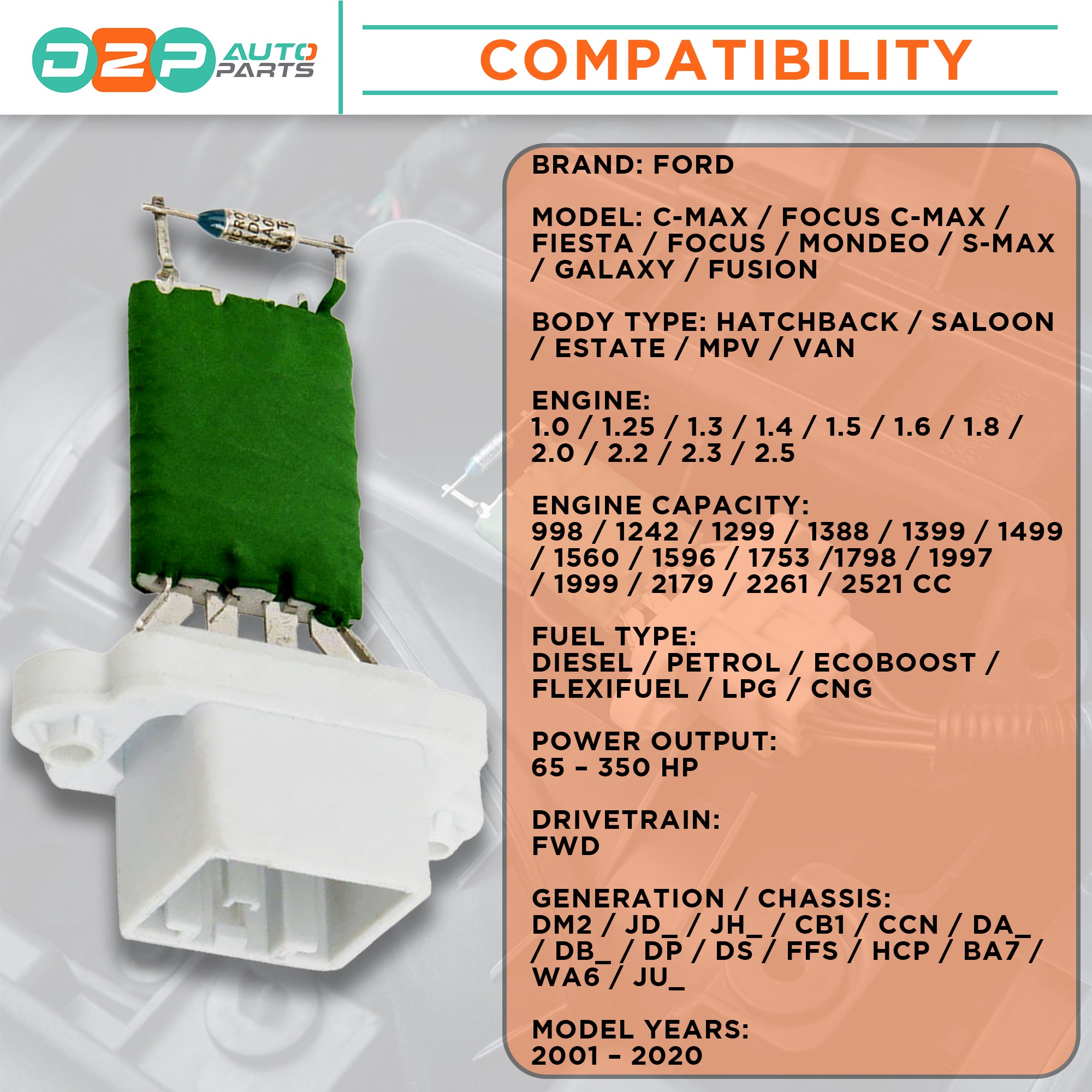 heater blower resistor for Ford HVAC climate control