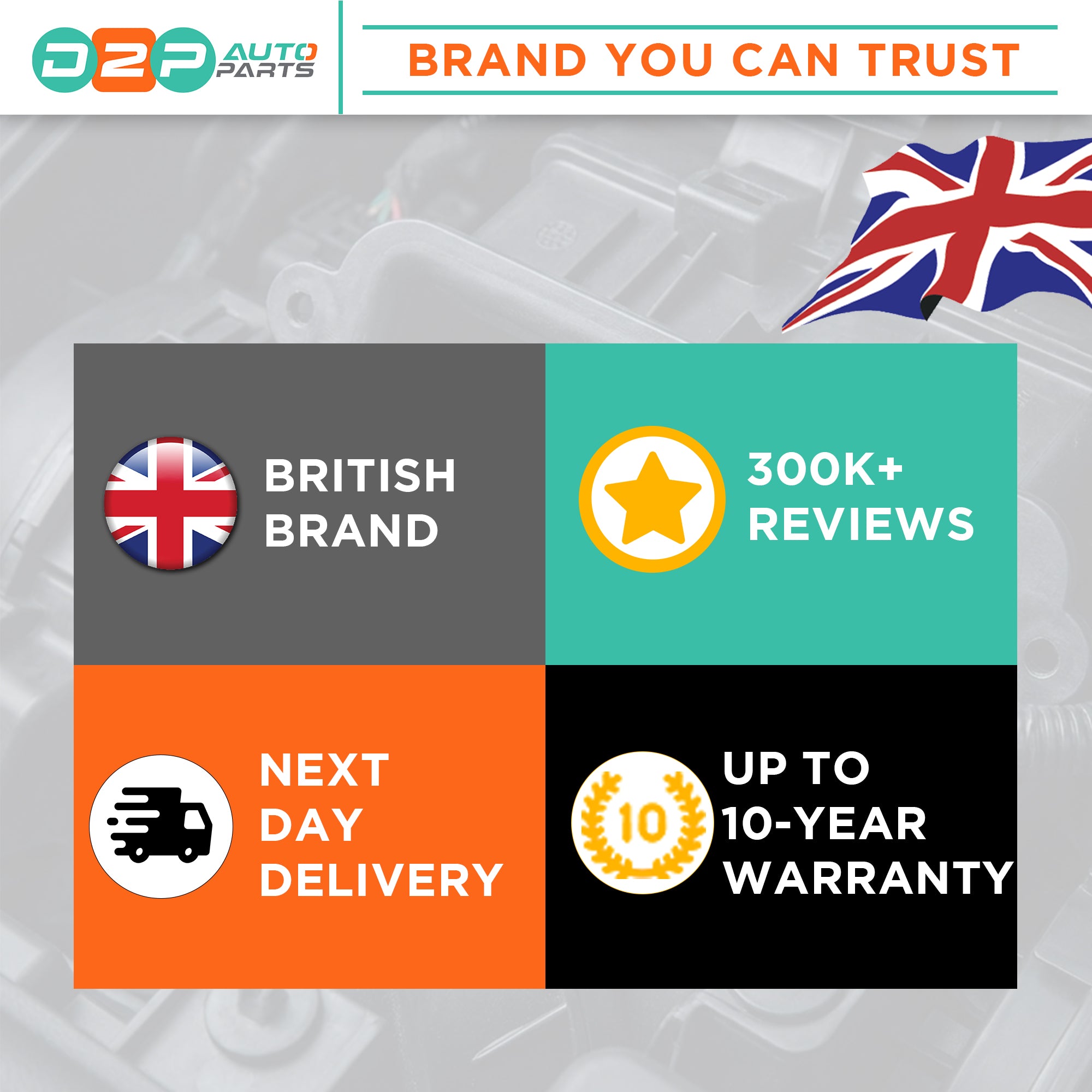 D2P Auto Parts trusted British brand with fast delivery and long warranty
