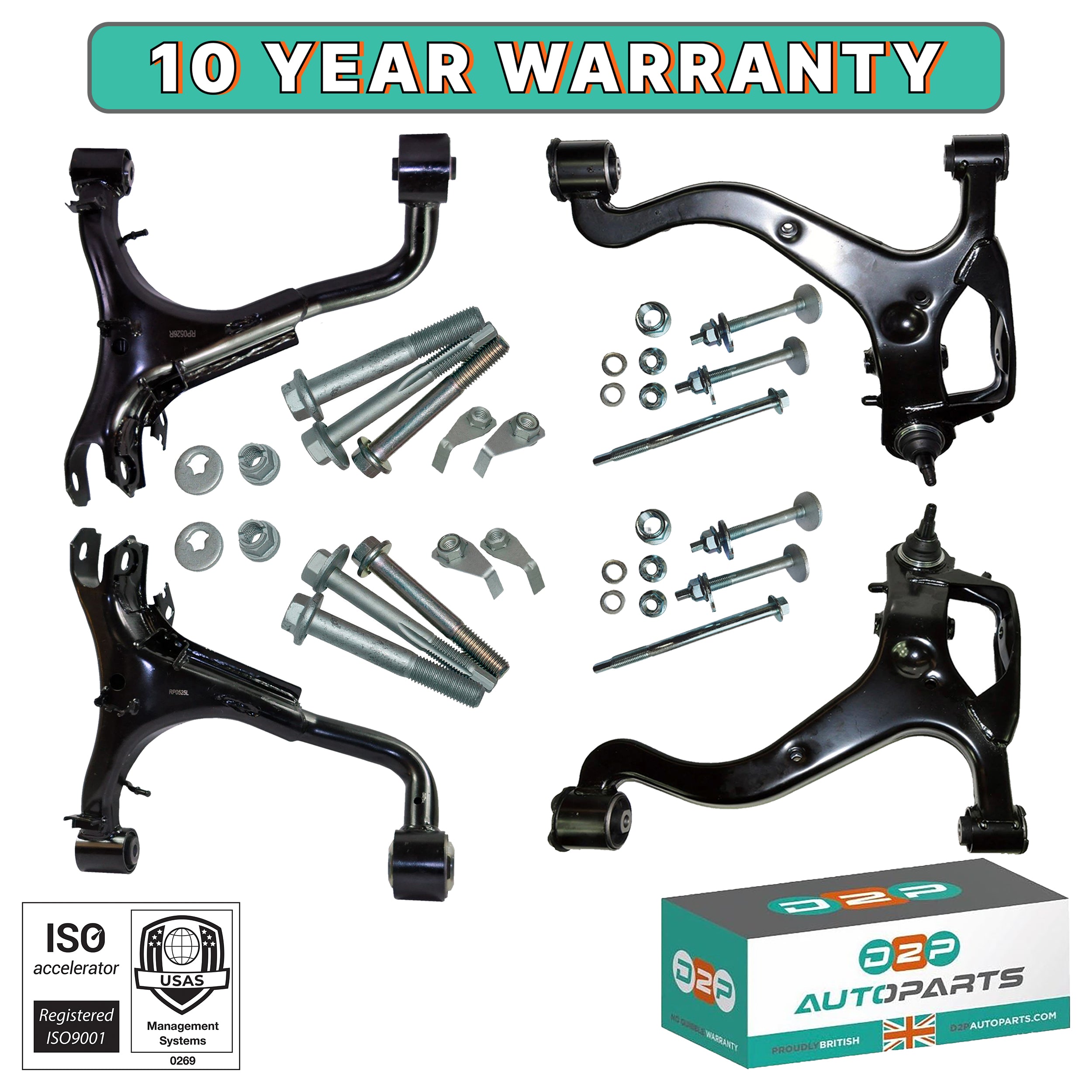 Set Of Rear Upper & Front Lower Suspension Wishbone Control Arms With Fittings