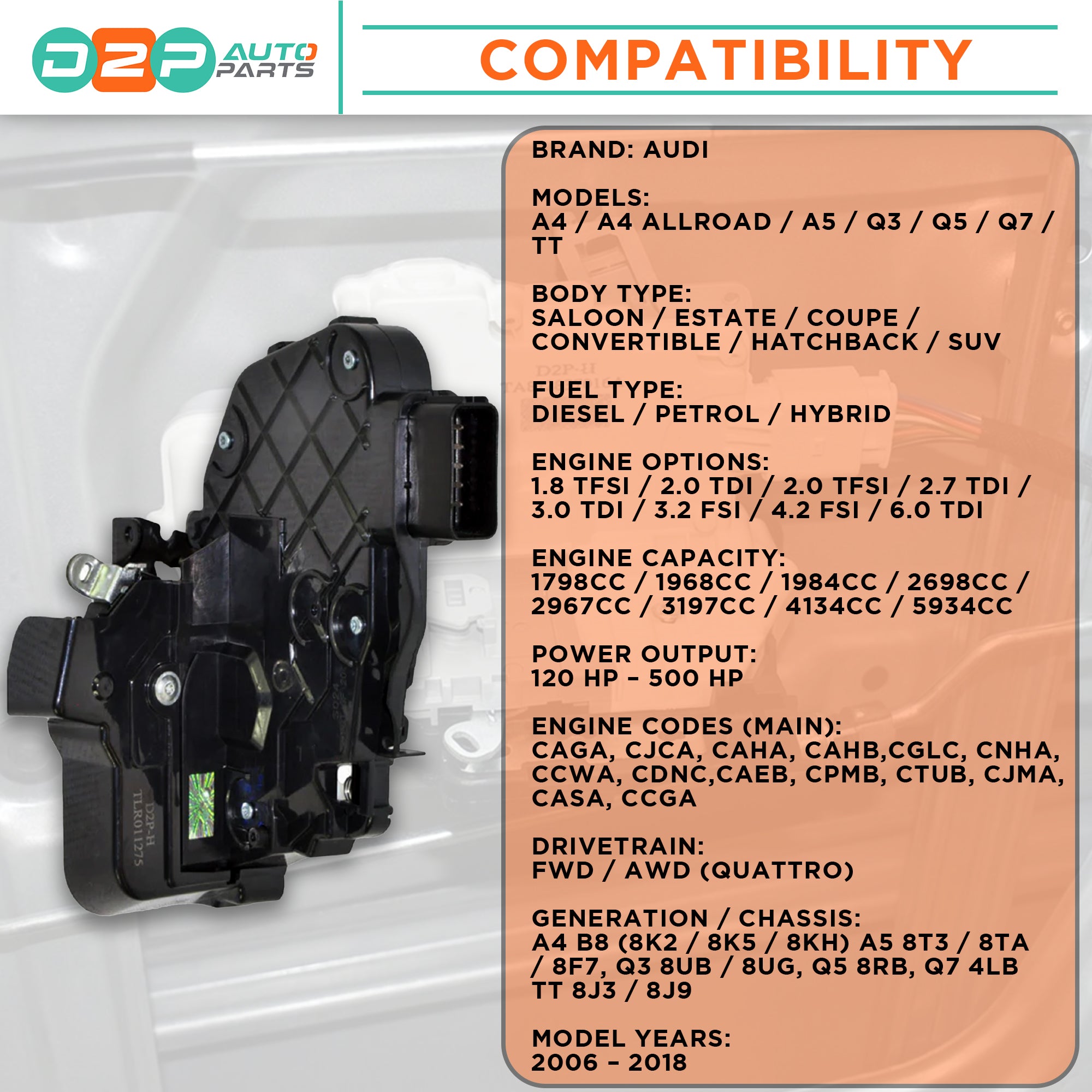 Land Rover front right door latch actuator 433 MHz spare part