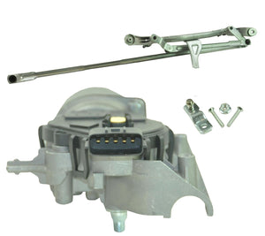 RHD wiper linkage and motor assembly laid out on white background