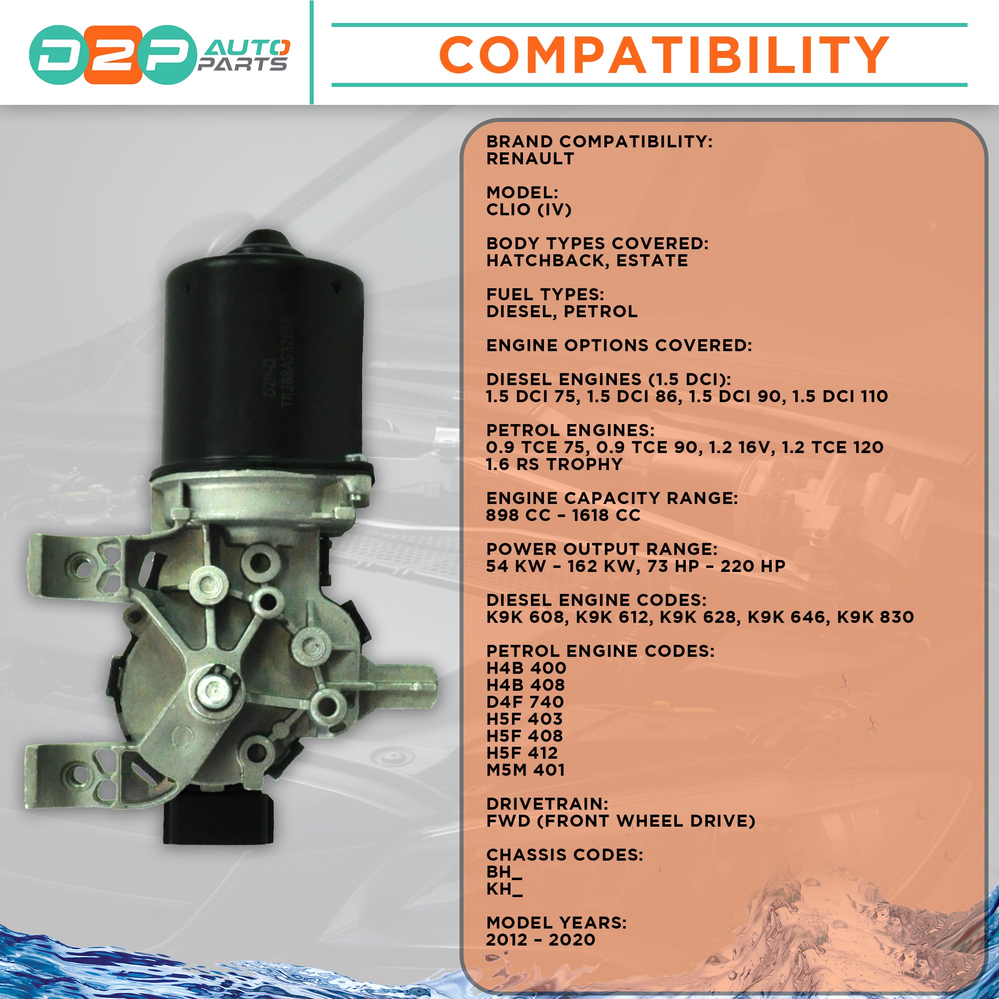 front windscreen wiper motor for Clio hatchback