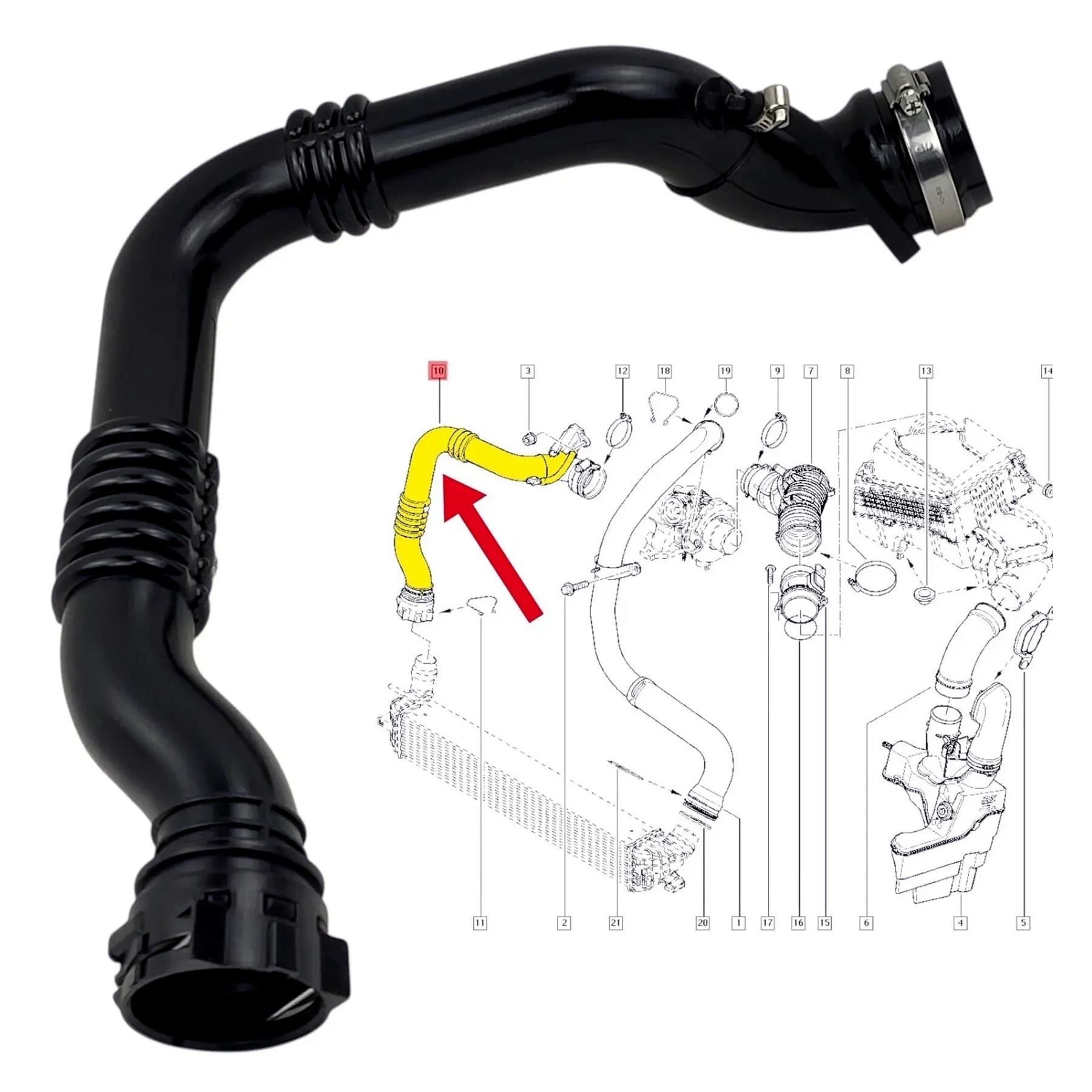 View of the connectors and bends on the Renault Laguna MK3 turbo hose