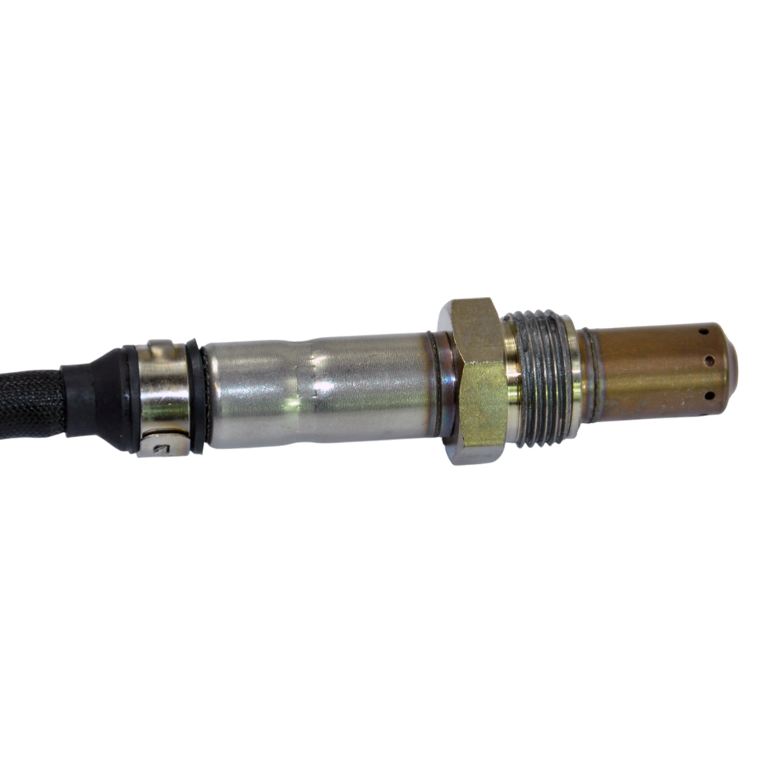 Close-up of NOx sensor probe tip and wiring connector for Volvo exhaust system