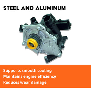 Škoda water pump with integrated thermostat housing detailed shot