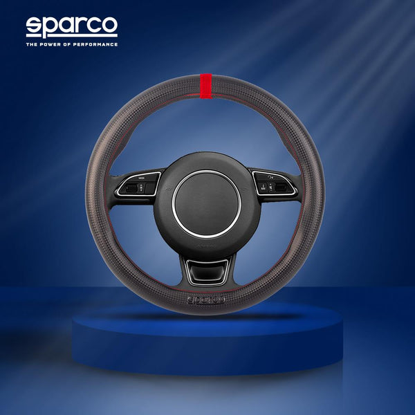 Sparco Elasticated Steering Wheel Cover PVC & Eva Carbon & Red For Most Car