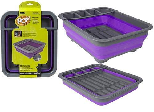Summit Pop! Collapsible Dish Rack Drainer With Draining System - Purple / Grey - D2P Autoparts